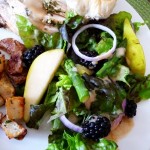 salad with pear, blackberries, and asparagus
