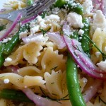 Green bean, feta, and dill pasta salad