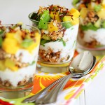 tropical fruit, yogurt, and granola parfait