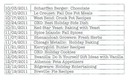 table1 holiday recipe exchange schedule