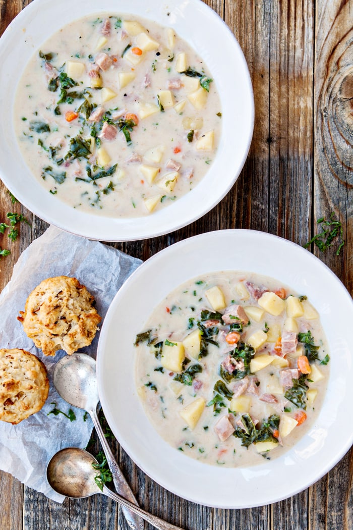 Slow Cooker Ham Soup with Potatoes and Kale | Good Life Eats