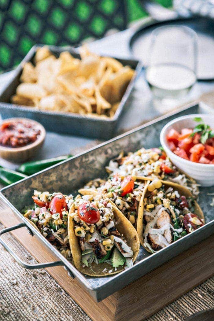 Chicken Tacos with Grilled Corn Tomato Salsa