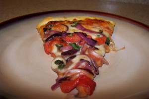 Pizza with Caramelized Onions and Roasted Peppers