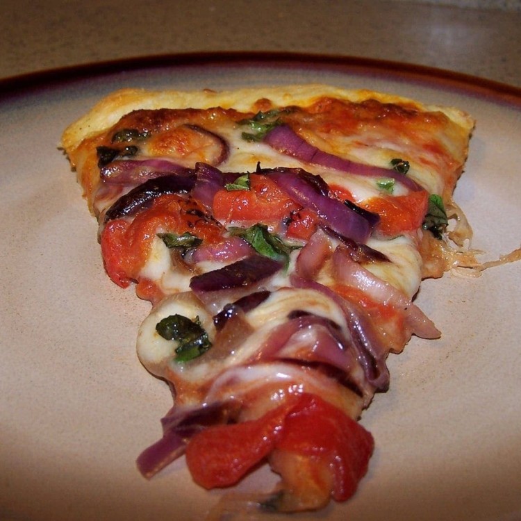 Pizza with Caramelized Onions and Roasted Peppers