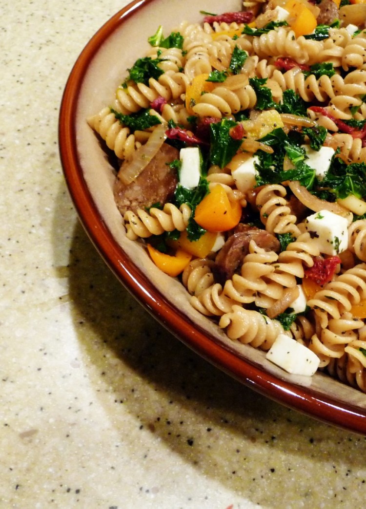 Rainbow Vegetable and Rotini Pasta Toss with Sausage