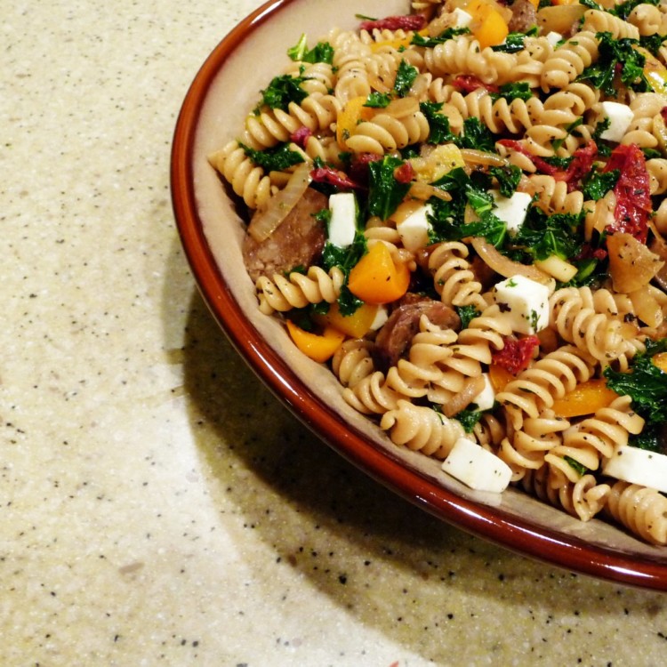 Rainbow Vegetable and Rotini Pasta Toss with Sausage