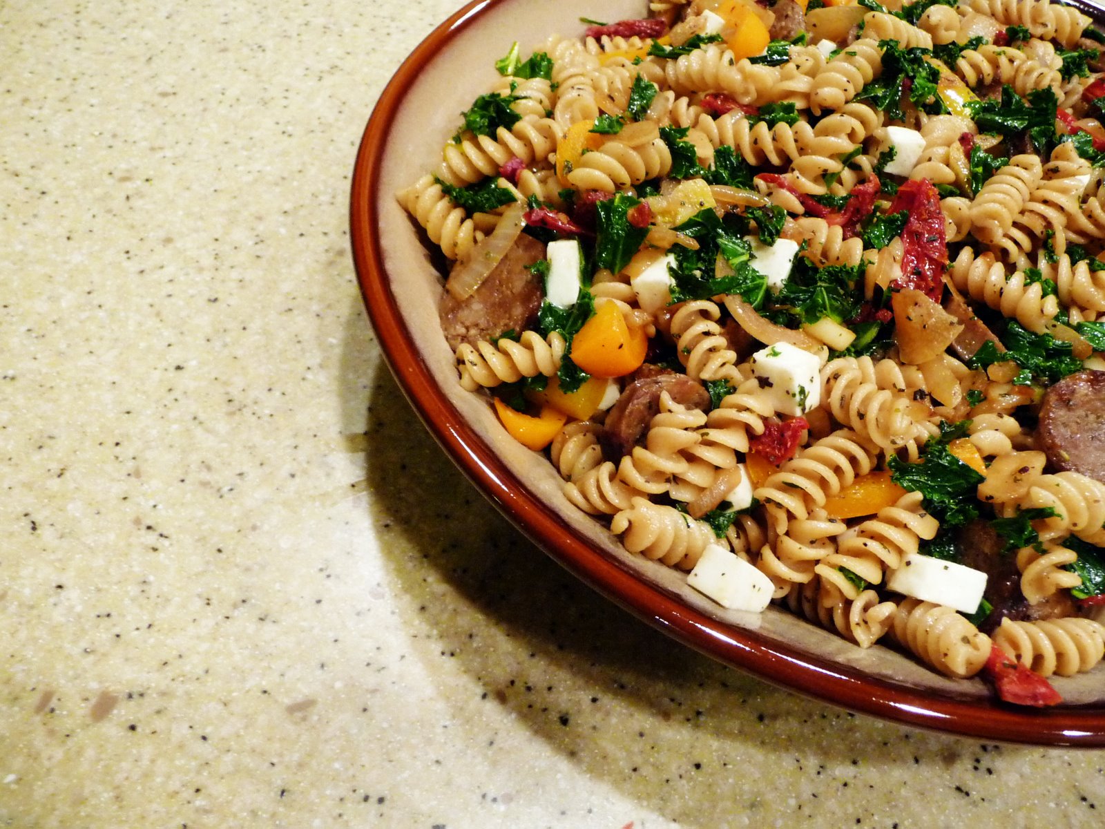 Rainbow Vegetable and Rotini Pasta Toss with Sausage