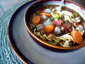 vegetable beef and noodle soup