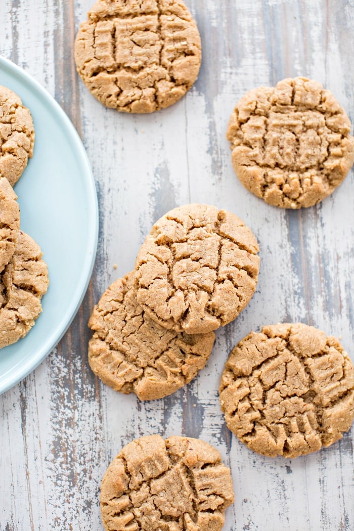 almond butter cookies on a plate on a table