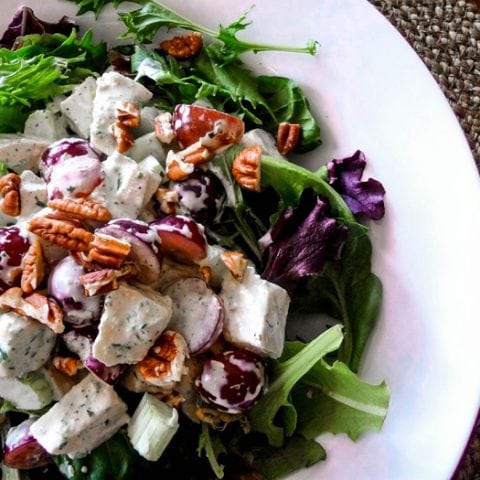 This Creamy Tarragon Chicken Salad is the perfect chicken salad for a spring brunch or a light summer meal serves on top of a plate of mixed greens.