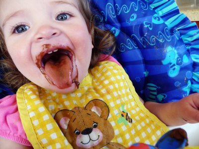 madeline eating chocolate pudding