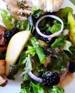 salad with pear, blackberries, and asparagus