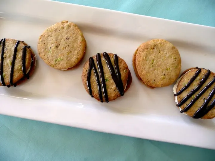 overhead photo of cannoli cookies on a white plate