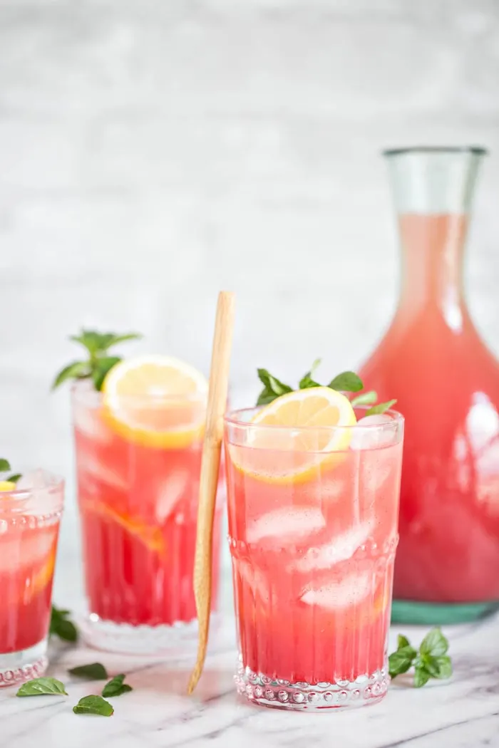 glasses of Homemade Watermelon Mint Lemonade 