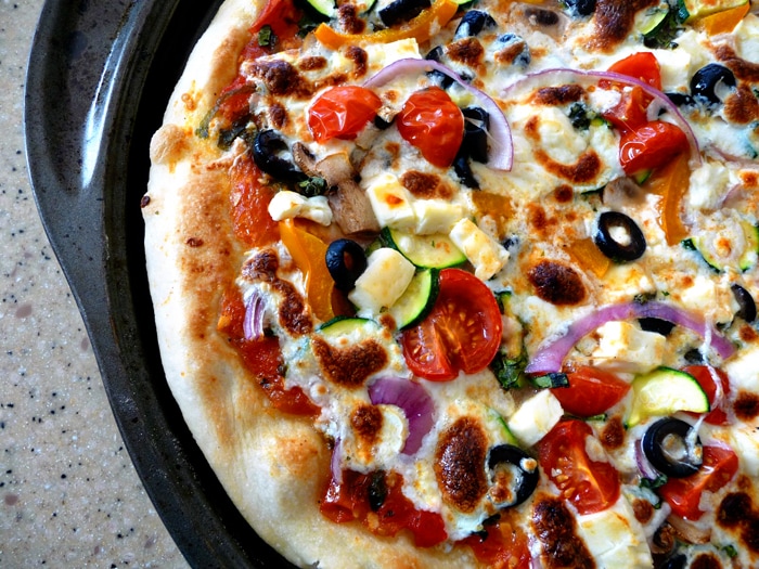 Supreme Veggie Pizza with Mozzarella and Feta grilled vegetarian pizza recipe