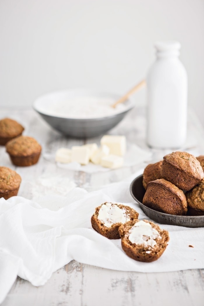 Zucchini Muffin Recipe set on a breakfast table