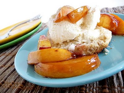 Cinnamon Shortcakes with Roasted Nectarines and Vanilla Ice Cream