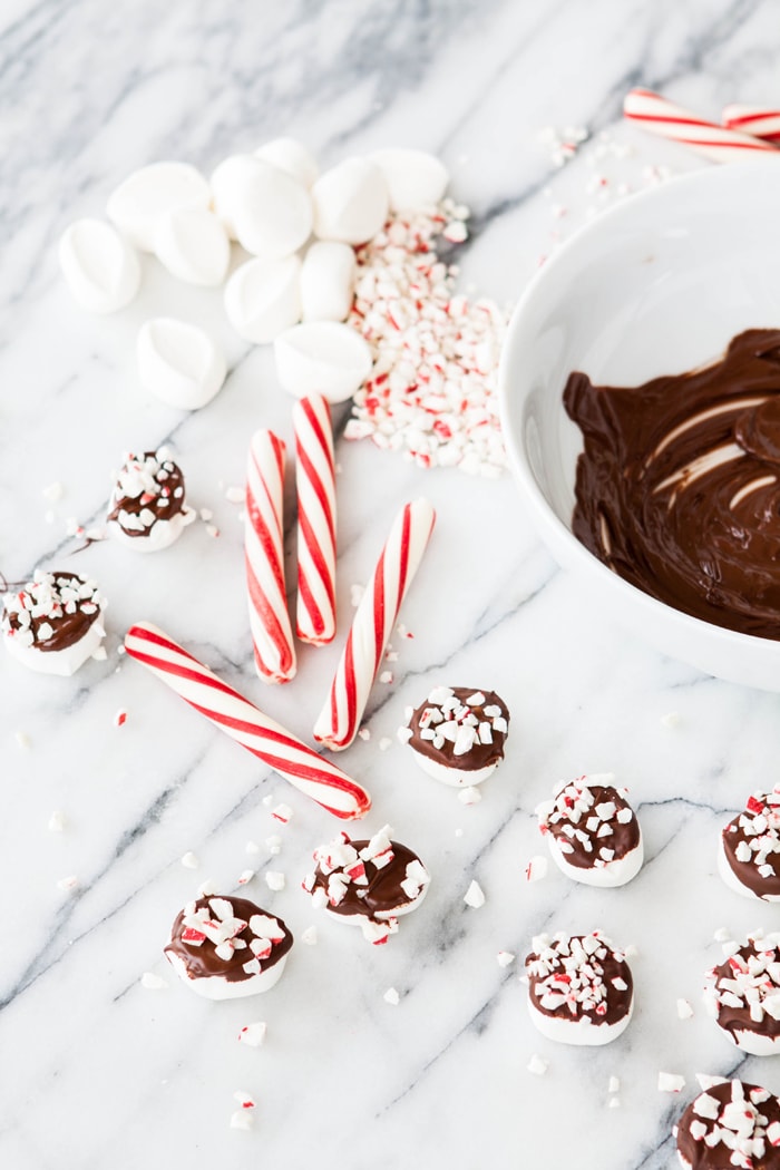 Homemade Chocolate Dipped Candy Cane Marshmallows photos and recipe