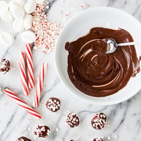 Homemade Chocolate Dipped Candy Cane Marshmallows