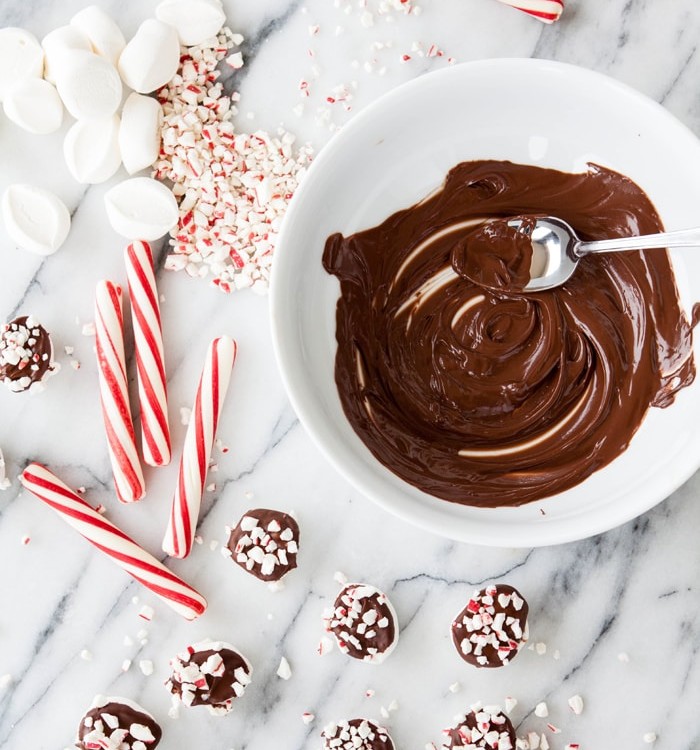 Homemade Chocolate Dipped Candy Cane Marshmallows