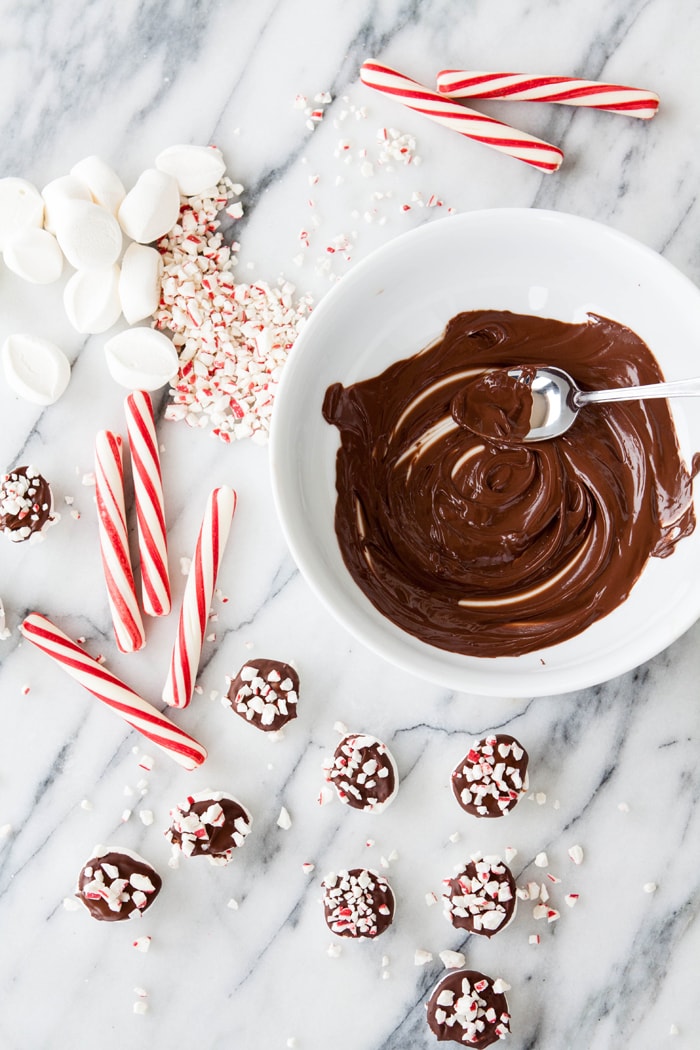 Homemade Chocolate Dipped Candy Cane Marshmallows