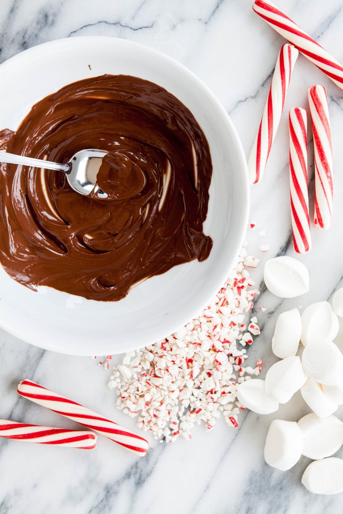 Homemade Chocolate Dipped Candy Cane Marshmallows