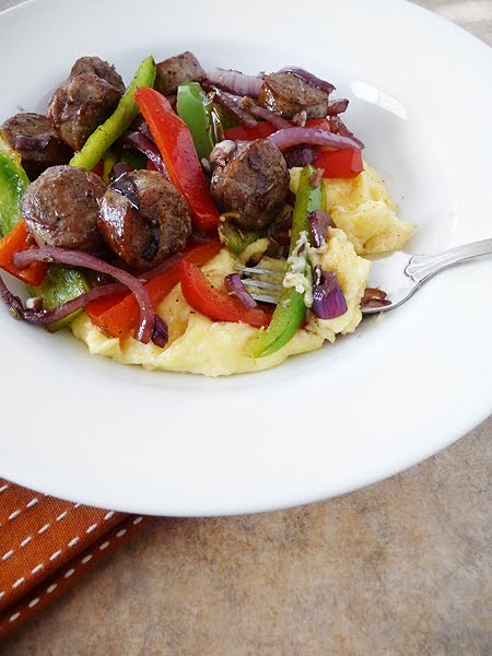 Mascarpone Polenta with Sausage and Sauteed Peppers