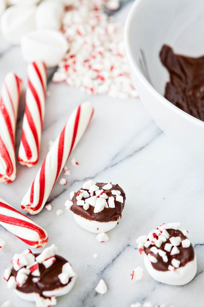 recipe for Homemade Chocolate Dipped Candy Cane Marshmallows images and recipe