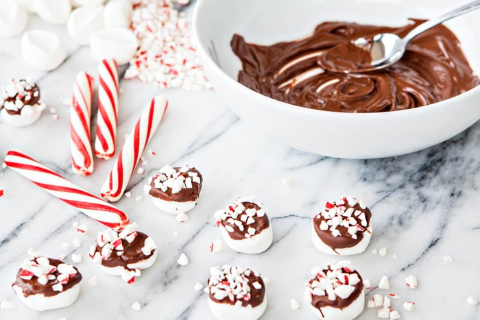 recipe for Homemade Chocolate Dipped Candy Cane Marshmallows