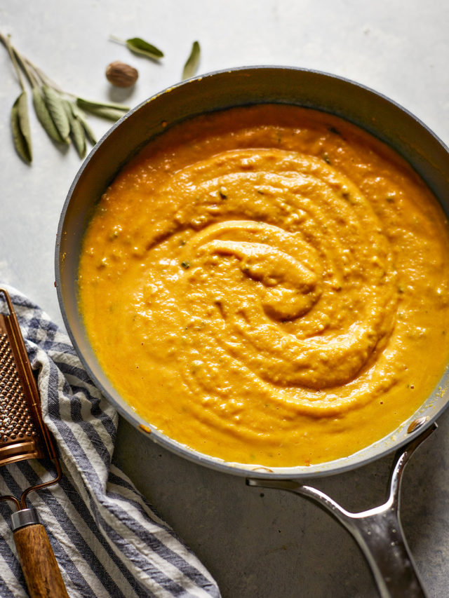 creamy butternut pasta sauce in a pan