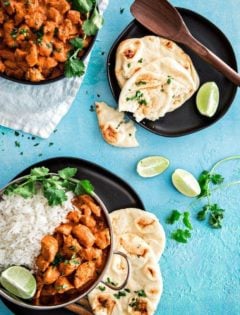 Indian Butter Chicken with Basmati Rice is a delicious, Indian recipe featuring tender chicken in an Indian spiced creamy, tomato based sauce featuring the flavors of garam masala.