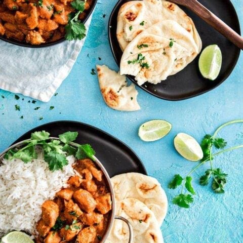 Indian Butter Chicken with Basmati Rice is a delicious, Indian recipe featuring tender chicken in an Indian spiced creamy, tomato based sauce featuring the flavors of garam masala. 