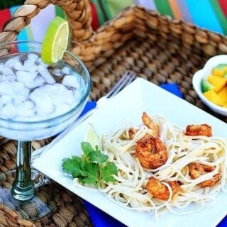 Spicy Chipotle Grilled Shrimp with creamy garlic pasta