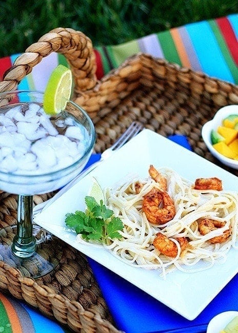 Spicy Chipotle Grilled Shrimp with creamy garlic pasta