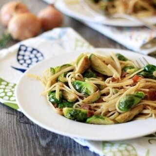 Linguine with Brussels Sprouts, Bacon, and Caramelized Shallots