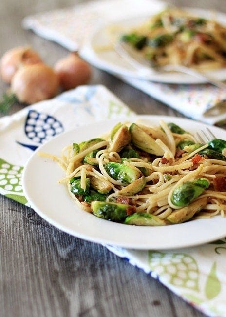 Linguine with Brussels Sprouts, Bacon, and Caramelized Shallots