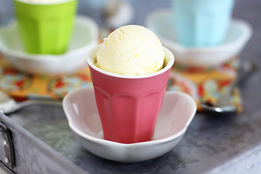 lemon ice cream in a pink glass
