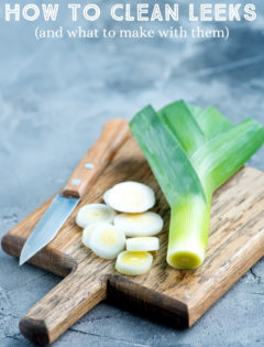 leeks on a cutting board