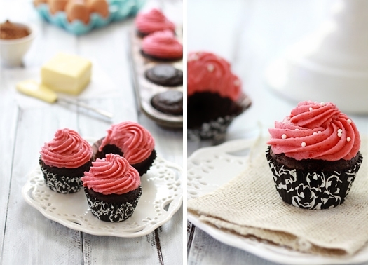 chocolate cupcakes with raspberry buttercream