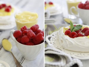 raspberry pavlova with pastry cream