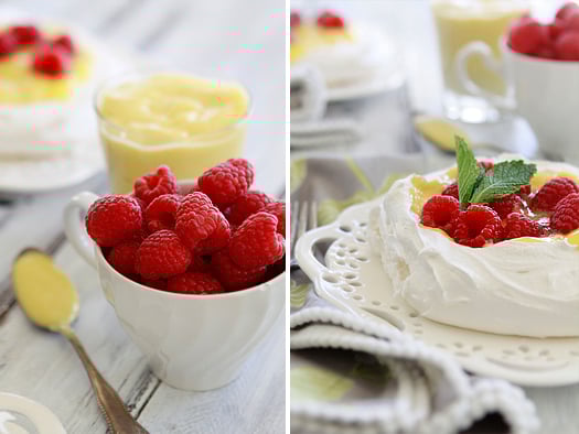 pavlova with lemon curd and raspberries