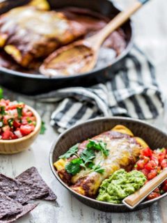 Chicken Enchiladas with Homemade Chile Gravy Enchilada Sauce is a classic Tex-Mex dish from my childhood. Corn tortillas are stuffed with shredded chicken and smothered in a rich, chili gravy sauce before baked up to perfection with a gooey cheese topping.