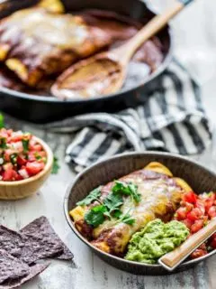 Chicken Enchiladas with Homemade Chile Gravy Enchilada Sauce is a classic Tex-Mex dish from my childhood. Corn tortillas are stuffed with shredded chicken and smothered in a rich, chili gravy sauce before baked up to perfection with a gooey cheese topping.