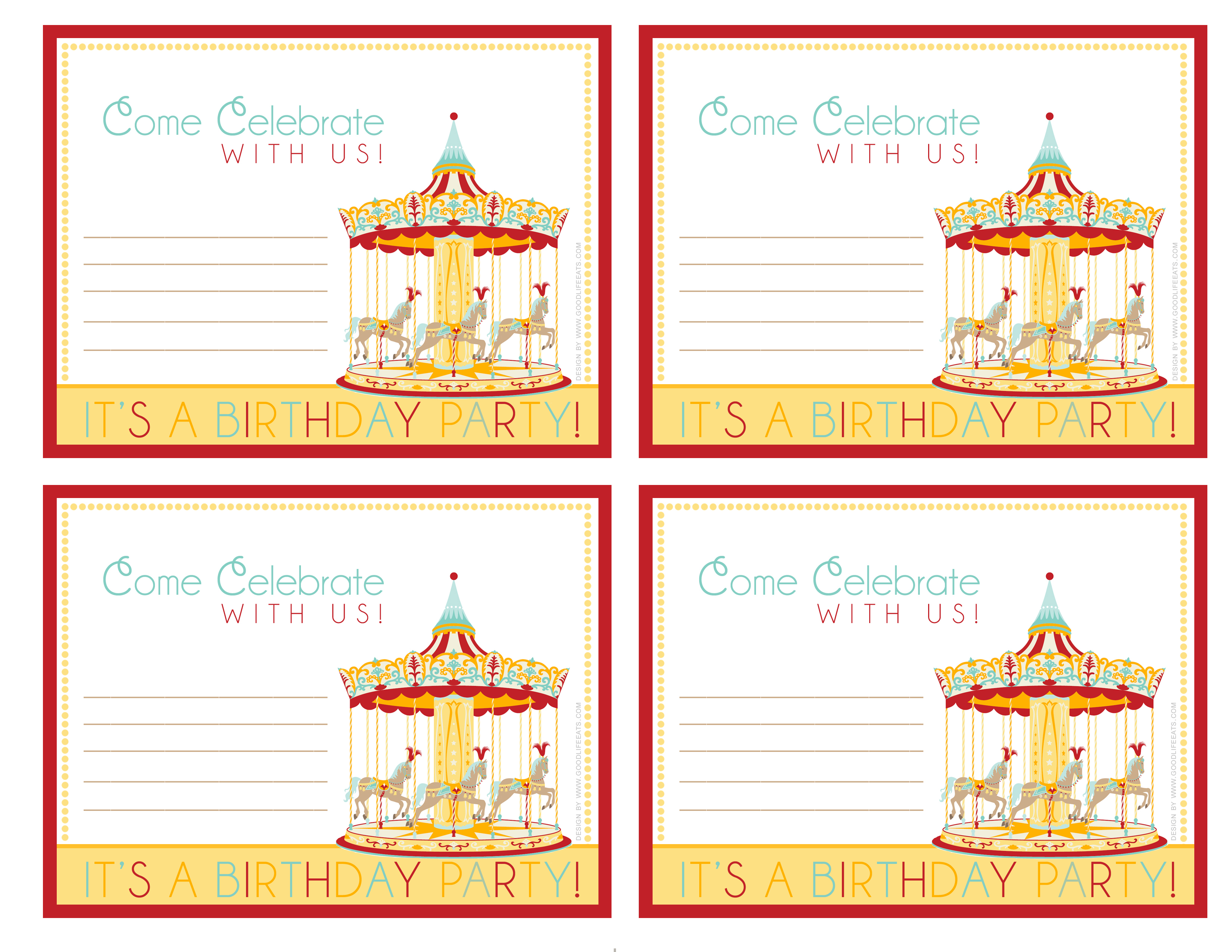 Free Printable Carnival Birthday Party Invitations