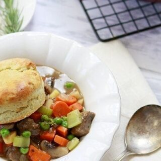 Two Potato Beef and Vegetable Pot Pie with Rosemary Biscuit Crust