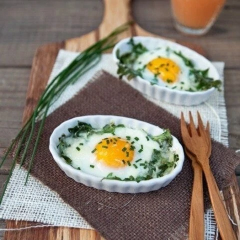 Arugula and Chive Baked Egg Cups