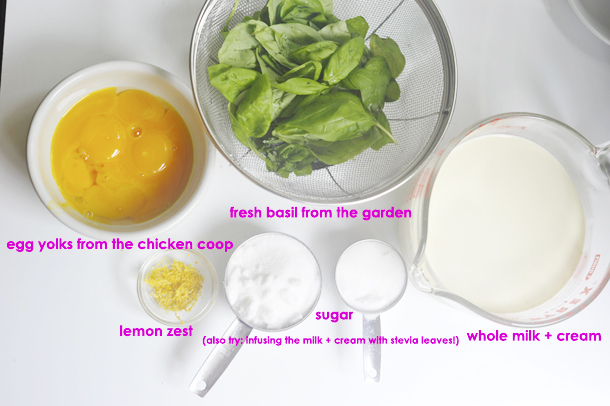 photo of ingredients to make lemon basil ice cream