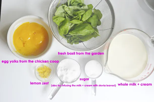 photo of ingredients to make lemon basil ice cream