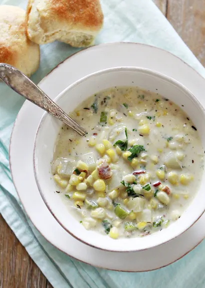 corn chowder potato corn chowder with kale and bacon
