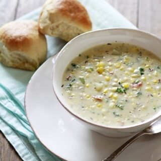 Potato Corn Chowder with Kale and Bacon